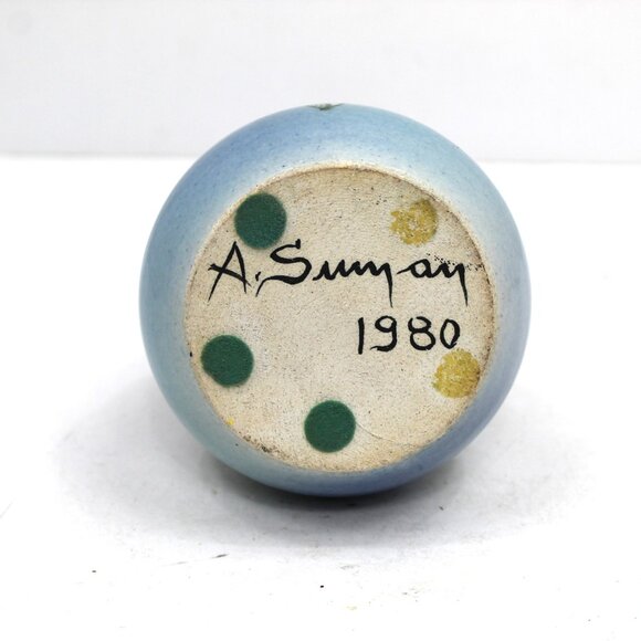 Vintage Santa Barbara Ceramic Art Pottery Blue Floral Vase by Alvaro Suman 1980 - Picture 4 of 6